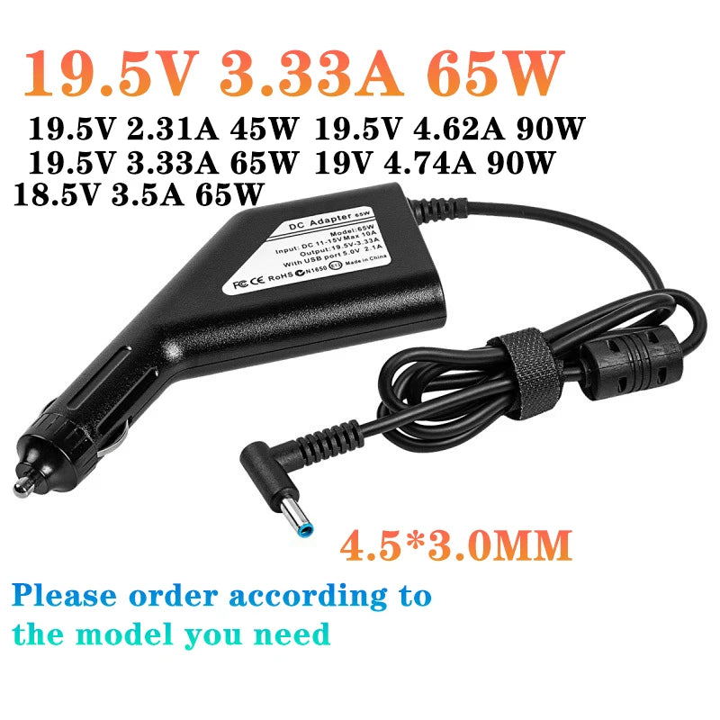 19.5V 3.33A 4.62A 2.31A  4.74A 3.5A  Laptop DC Power Adapter Car Charger For Hp Envy14/15 Pavilion M4/15 Ppp009C 15-J009Wm